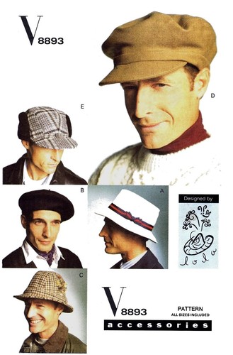 Vogue 8893 pattern mens hats - mens, 5